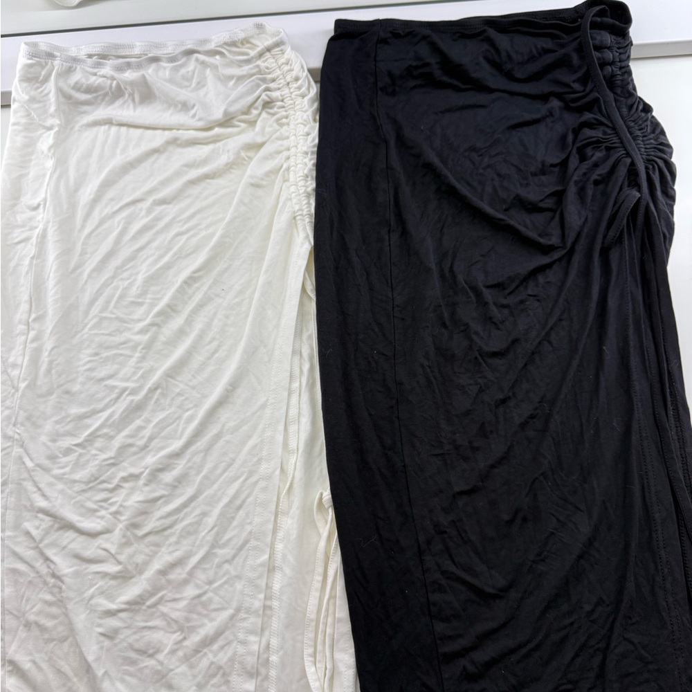 SHEIN Black and White Ruched Pencil Maxi Skirt